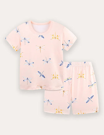 Dragonfly Print Short Sleeve T-Shirt and Shorts Set